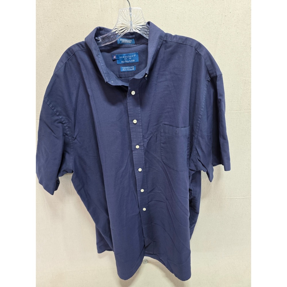 Towncraft Mens XXL Tall Navy Blue Short Sleeve Button Down Shirt Wrinkle Free